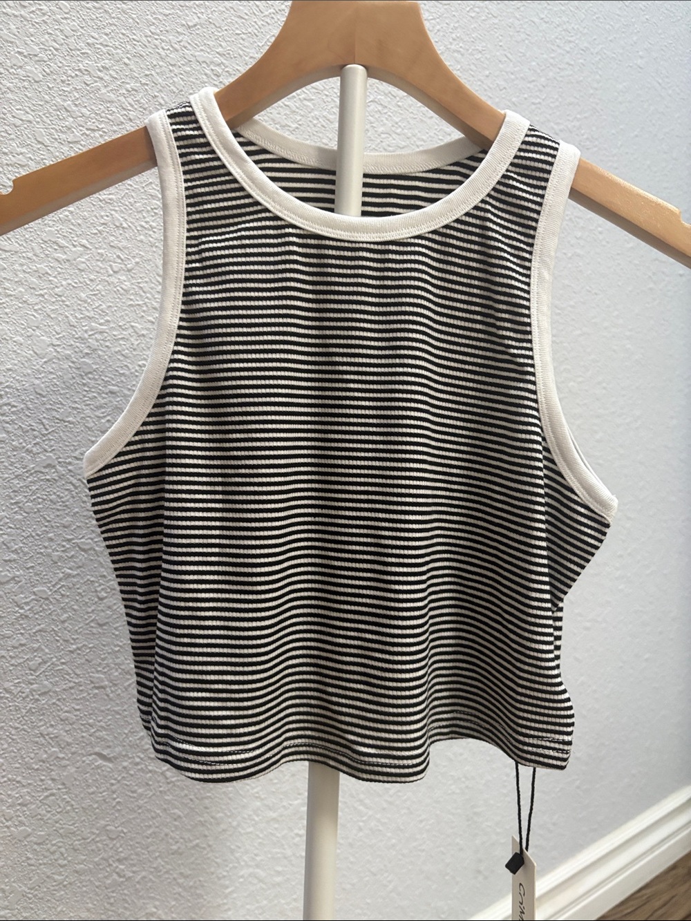 Commense Black & White Striped Ribbed Tank